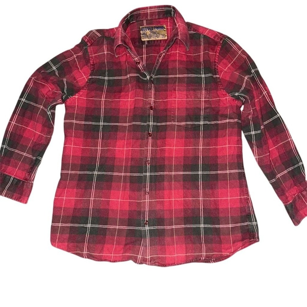 Men XL Red Plaid Flannel Button-Up Shirt L/S Rugged Point cabincore outdoor cozy